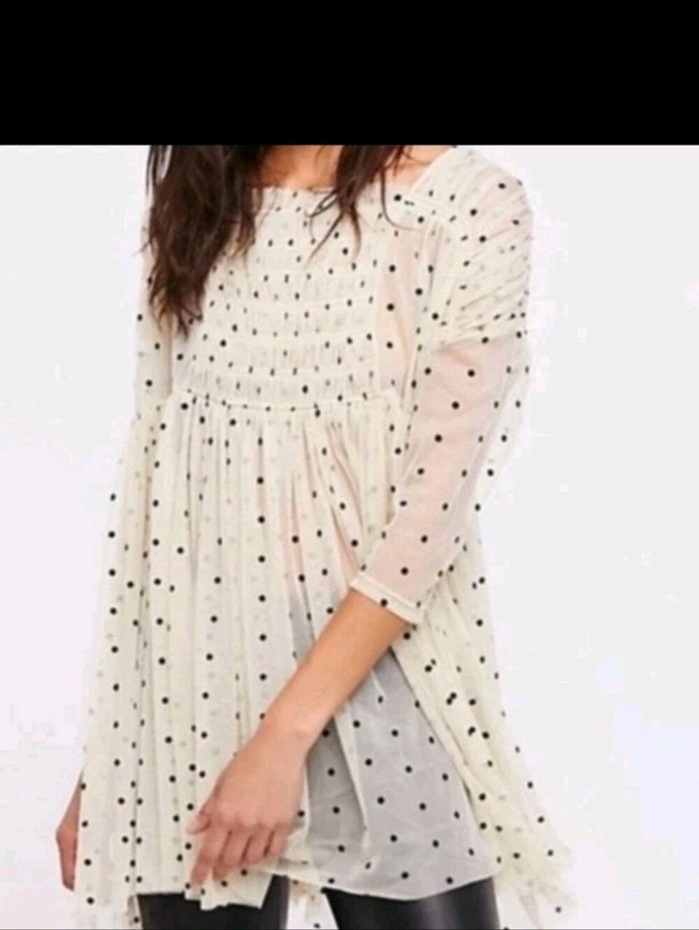 Free People Saya Polka Dot Top S Sheer Ivory Mesh Chiffon Babydoll Tunic Dress